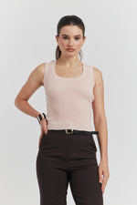 Charger le modèle 3D dans le visionneur de galerie, DEBARDEUR TRICOTE MAILLE SOYEUSE VELORA POUDRE