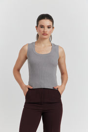 DEBARDEUR TRICOTE MAILLE SOYEUSE VELORA ANTHRACITE