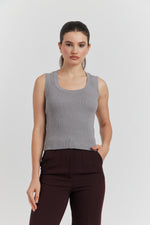 Charger le modèle 3D dans le visionneur de galerie, DEBARDEUR TRICOTE MAILLE SOYEUSE VELORA ANTHRACITE