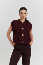 Charger le modèle 3D dans le visionneur de galerie, GILET GROSSES MAILLES SANS MANCHES LYVEN BORDEAUX