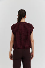 Charger le modèle 3D dans le visionneur de galerie, GILET GROSSES MAILLES SANS MANCHES LYVEN BORDEAUX