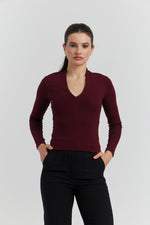 Charger le modèle 3D dans le visionneur de galerie, TOP COL CYGNE MANCHES LONGUES LYRINE BORDEAUX