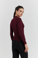 Charger le modèle 3D dans le visionneur de galerie, TOP COL CYGNE MANCHES LONGUES LYRINE BORDEAUX