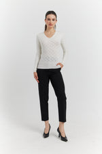 Charger le modèle 3D dans le visionneur de galerie, PULL V FANTAISIE AJOURE LYRIA ECRU