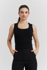 Charger le modèle 3D dans le visionneur de galerie, DEBARDEUR TRICOTE MAILLE SOYEUSE VELORA NOIR