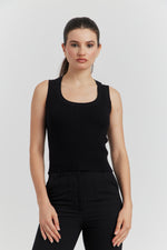 Charger le modèle 3D dans le visionneur de galerie, DEBARDEUR TRICOTE MAILLE SOYEUSE VELORA NOIR