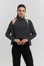 Charger le modèle 3D dans le visionneur de galerie, PULL TROMPE L'OEIL 2 EN 1 GILET ET DEBARDEUR FIOREN ANTHRACITE