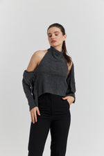 Charger le modèle 3D dans le visionneur de galerie, PULL TROMPE L'OEIL 2 EN 1 GILET ET DEBARDEUR FIOREN ANTHRACITE