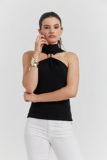 Charger le modèle 3D dans le visionneur de galerie, TOP AVEC BOUCLE METAL SOLIRA NOIR