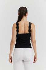 Charger le modèle 3D dans le visionneur de galerie, DEBARDEUR ENCOLURE ET BRETELLE DENTELLE ELOREN NOIR