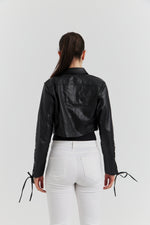 Charger le modèle 3D dans le visionneur de galerie, VESTE FAUX CUIR LACET TRESSE ROSALYN NOIR