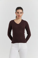 Charger le modèle 3D dans le visionneur de galerie, PULL V FANTAISIE AJOURE LYRIA MARRON