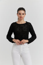 Charger le modèle 3D dans le visionneur de galerie, PULL COURT FACON CROCHET FANTAISIE AMYRIA NOIR