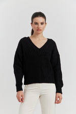 Charger le modèle 3D dans le visionneur de galerie, PULL GROSSE MAILLE V CYNEA NOIR