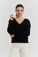 Charger le modèle 3D dans le visionneur de galerie, PULL GROSSE MAILLE V CYNEA NOIR
