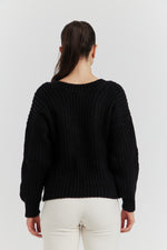 Charger le modèle 3D dans le visionneur de galerie, PULL GROSSE MAILLE V CYNEA NOIR