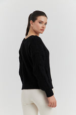 Charger le modèle 3D dans le visionneur de galerie, PULL GROSSE MAILLE V CYNEA NOIR