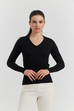 Charger le modèle 3D dans le visionneur de galerie, PULL V FANTAISIE AJOURE LYRIA NOIR