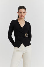 Charger le modèle 3D dans le visionneur de galerie, CACHE COEUR MANCHES LONGUES BOUCLE METAL ANELYS NOIR