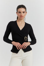 Charger le modèle 3D dans le visionneur de galerie, CACHE COEUR MANCHES LONGUES BOUCLE METAL ANELYS NOIR