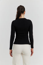 Charger le modèle 3D dans le visionneur de galerie, CACHE COEUR MANCHES LONGUES BOUCLE METAL ANELYS NOIR