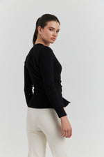 Charger le modèle 3D dans le visionneur de galerie, CACHE COEUR MANCHES LONGUES BOUCLE METAL ANELYS NOIR