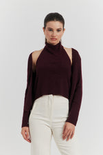 Charger le modèle 3D dans le visionneur de galerie, PULL TROMPE L'OEIL 2EN 1 GILET ET DEBARDEUR FIOREN BORDEAUX