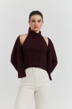 Charger le modèle 3D dans le visionneur de galerie, PULL TROMPE L'OEIL 2EN 1 GILET ET DEBARDEUR FIOREN BORDEAUX