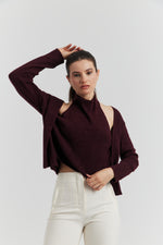 Charger le modèle 3D dans le visionneur de galerie, PULL TROMPE L'OEIL 2EN 1 GILET ET DEBARDEUR FIOREN BORDEAUX