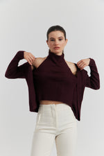 Charger le modèle 3D dans le visionneur de galerie, PULL TROMPE L'OEIL 2EN 1 GILET ET DEBARDEUR FIOREN BORDEAUX