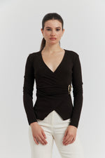 Charger le modèle 3D dans le visionneur de galerie, CACHE COEUR MANCHES LONGUES BOUCLE METAL ANELYS CHOCOLAT