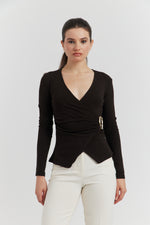 Charger le modèle 3D dans le visionneur de galerie, CACHE COEUR MANCHES LONGUES BOUCLE METAL ANELYS CHOCOLAT