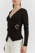 Charger le modèle 3D dans le visionneur de galerie, CACHE COEUR MANCHES LONGUES BOUCLE METAL ANELYS CHOCOLAT