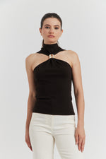 Charger le modèle 3D dans le visionneur de galerie, TOP AVEC BOUCLE METAL SOLIRA CHOCOLAT