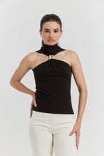 Charger le modèle 3D dans le visionneur de galerie, TOP AVEC BOUCLE METAL SOLIRA CHOCOLAT