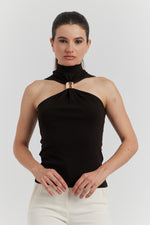 Charger le modèle 3D dans le visionneur de galerie, TOP AVEC BOUCLE METAL SOLIRA CHOCOLAT