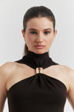 Charger le modèle 3D dans le visionneur de galerie, TOP AVEC BOUCLE METAL SOLIRA CHOCOLAT