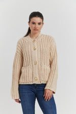 Charger le modèle 3D dans le visionneur de galerie, GILET GROSSE MAILLE MANCHES LONGUES KAIREN ECRU