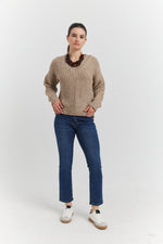 Charger le modèle 3D dans le visionneur de galerie, PULL GROSSE MAILLE V CYNEA TAUPE