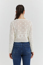 Charger le modèle 3D dans le visionneur de galerie, PULL COURT FACON CROCHET FANTAISIE AMYRIA ECRU