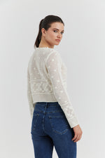 Charger le modèle 3D dans le visionneur de galerie, PULL COURT FACON CROCHET FANTAISIE AMYRIA ECRU