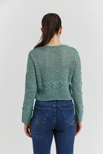 Charger le modèle 3D dans le visionneur de galerie, PULL FACON CROCHET FANTAISIE AMYRIA VERT CELADON