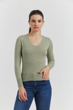 Charger le modèle 3D dans le visionneur de galerie, PULL V FANTAISIE AJOURE LYRIA AMANDE