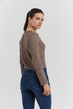 Charger le modèle 3D dans le visionneur de galerie, PULL FACON CROCHET FANTAISIE AMYRIA TAUPE