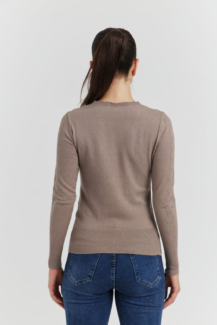 PULL V FANTAISIE AJOURE LYRIA TAUPE