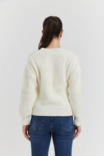 Charger le modèle 3D dans le visionneur de galerie, PULL GROSSE MAILLE V CYNEA ECRU
