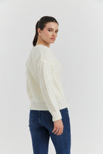 Charger le modèle 3D dans le visionneur de galerie, PULL GROSSE MAILLE V CYNEA ECRU