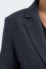 Charger le modèle 3D dans le visionneur de galerie, VESTE FEMME KAREL IMPRIME PRINCE DE GALLES GRIS BLEU