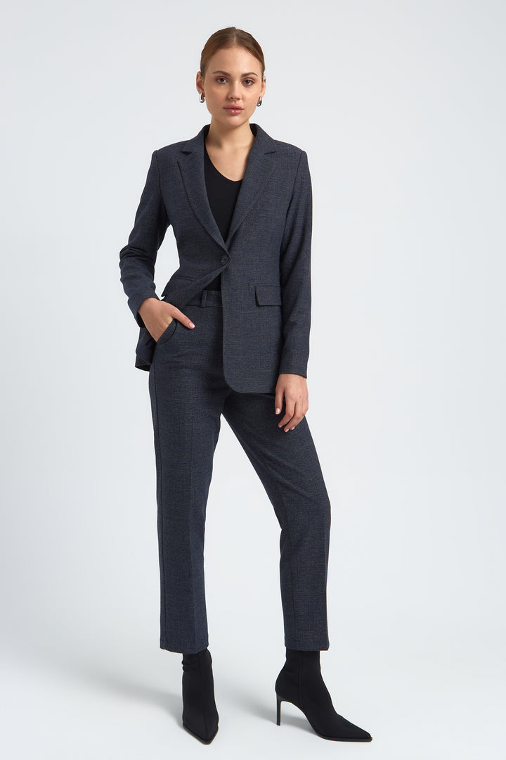 PANTALON FEMME KAREL IMPRIME PRINCE DE GALLES GRIS BLEU