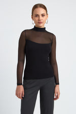 Charger le modèle 3D dans le visionneur de galerie, TOP RESILLE DECOLLETE FEMME VIOLETTE NOIR